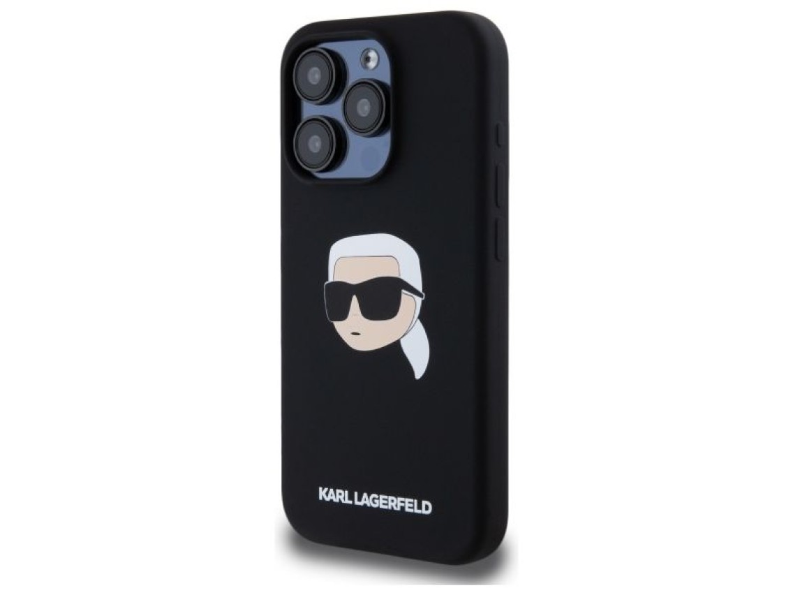 Capa rígida de silicone com estampa da cabeça de Karl Lagerfeld KLHMP15LSKHPPLK para iPhone 15 Pro 6