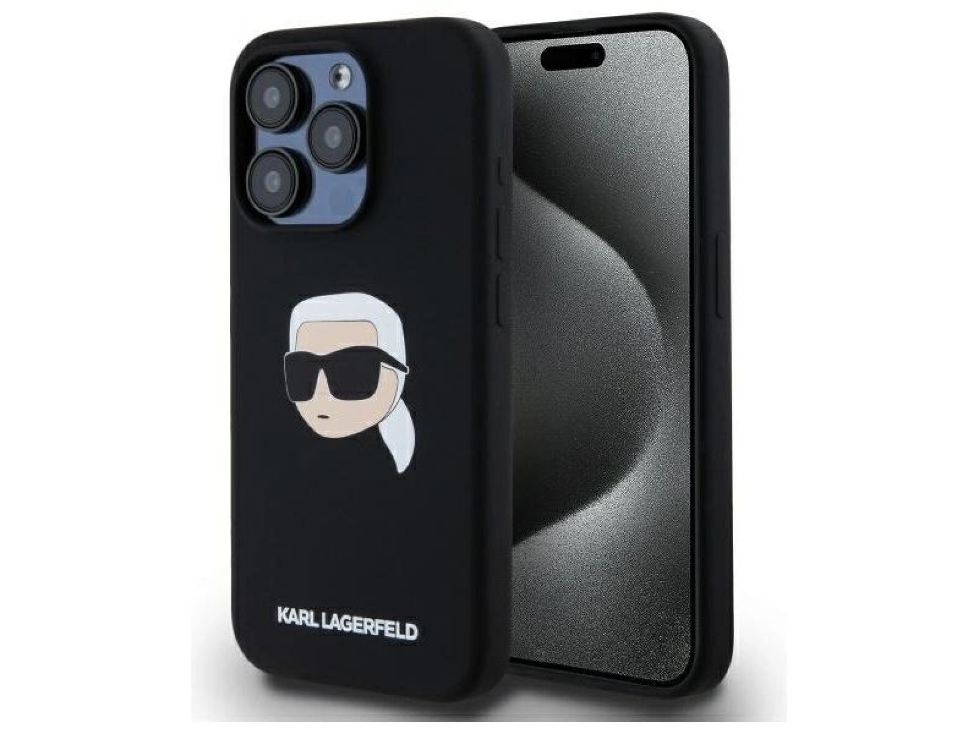 Capa rígida de silicone com estampa da cabeça de Karl Lagerfeld KLHMP15LSKHPPLK para iPhone 15 Pro 6