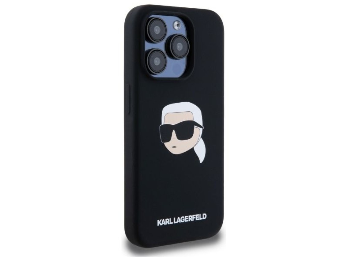 Capa rígida de silicone com estampa da cabeça de Karl Lagerfeld KLHMP15LSKHPPLK para iPhone 15 Pro 6