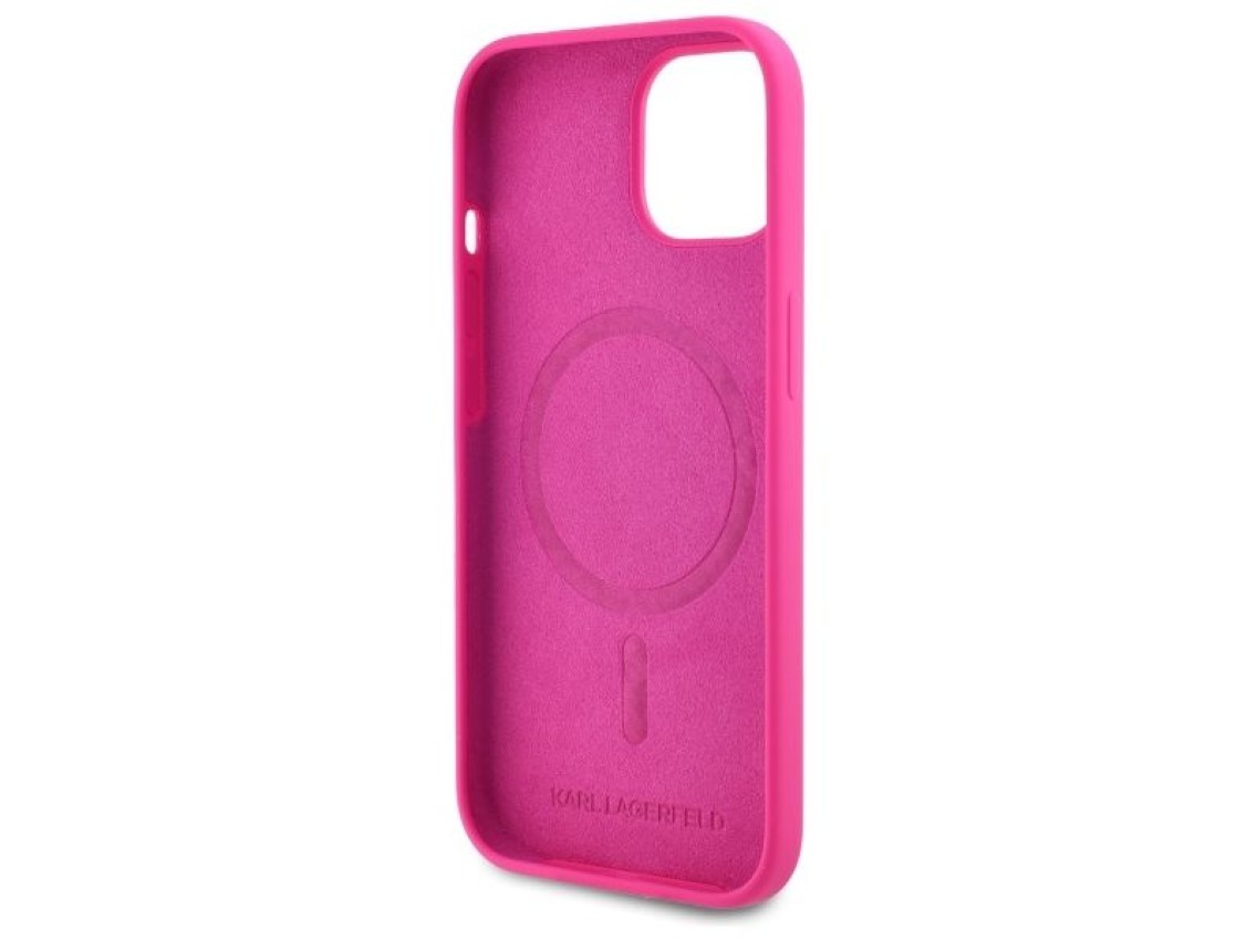 Funda rígida de silicona Karl Lagerfeld KLHMP15SSKHPPLF para iPhone 15 de 6,1" color fucsia/fuschia,
