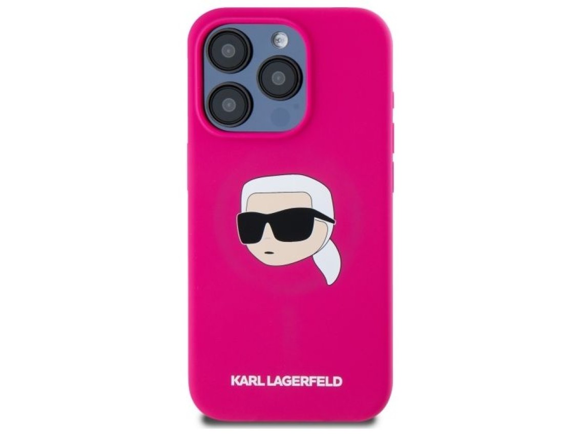 Capa rígida de silicone Karl Lagerfeld KLHMP15XSKHPPLF para iPhone 15 Pro Max 6.7" fúcsia/fúcsia com