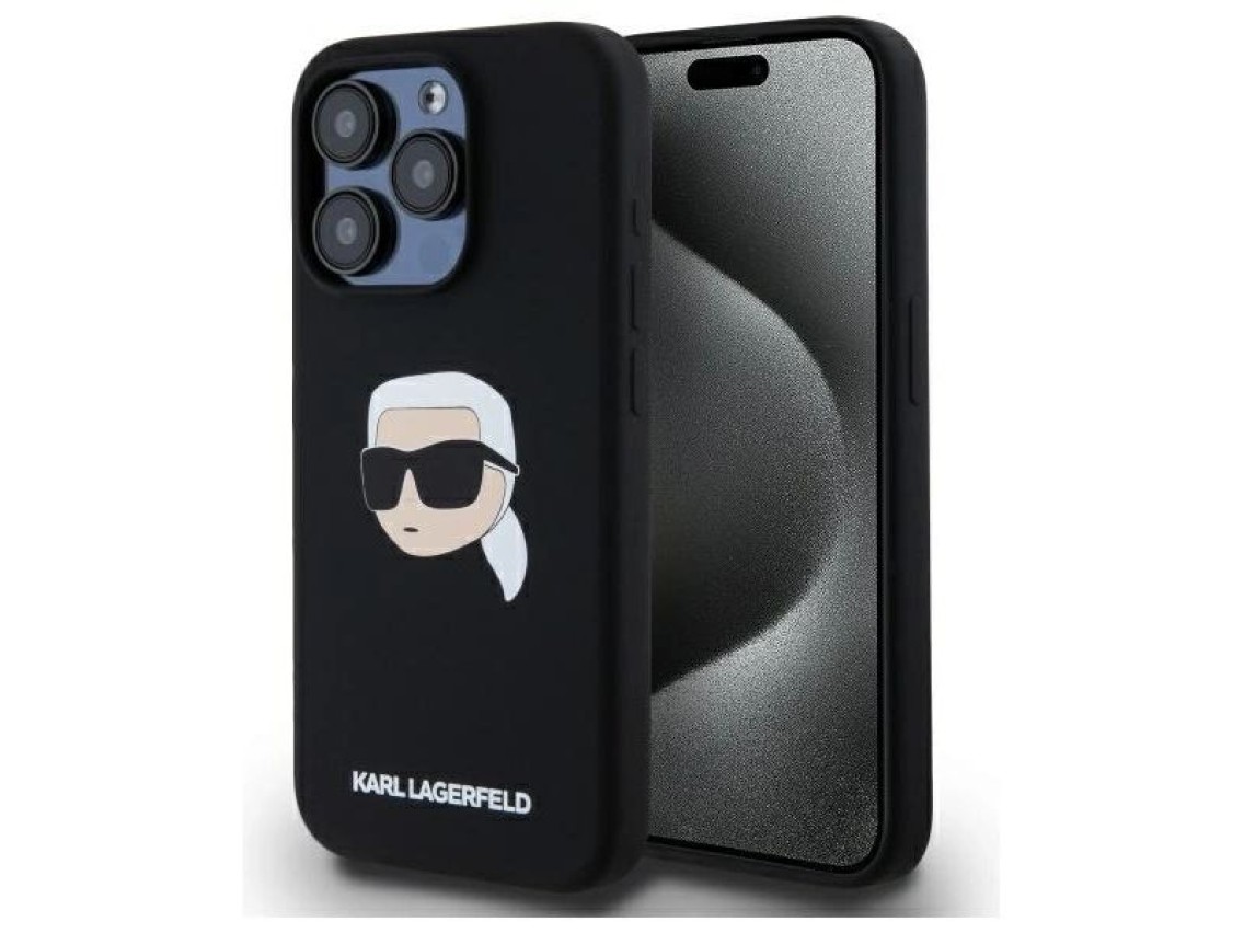 Capa rígida de silicone com estampa da cabeça de Karl Lagerfeld KLHMP15LSKHPPLK para iPhone 15 Pro 6
