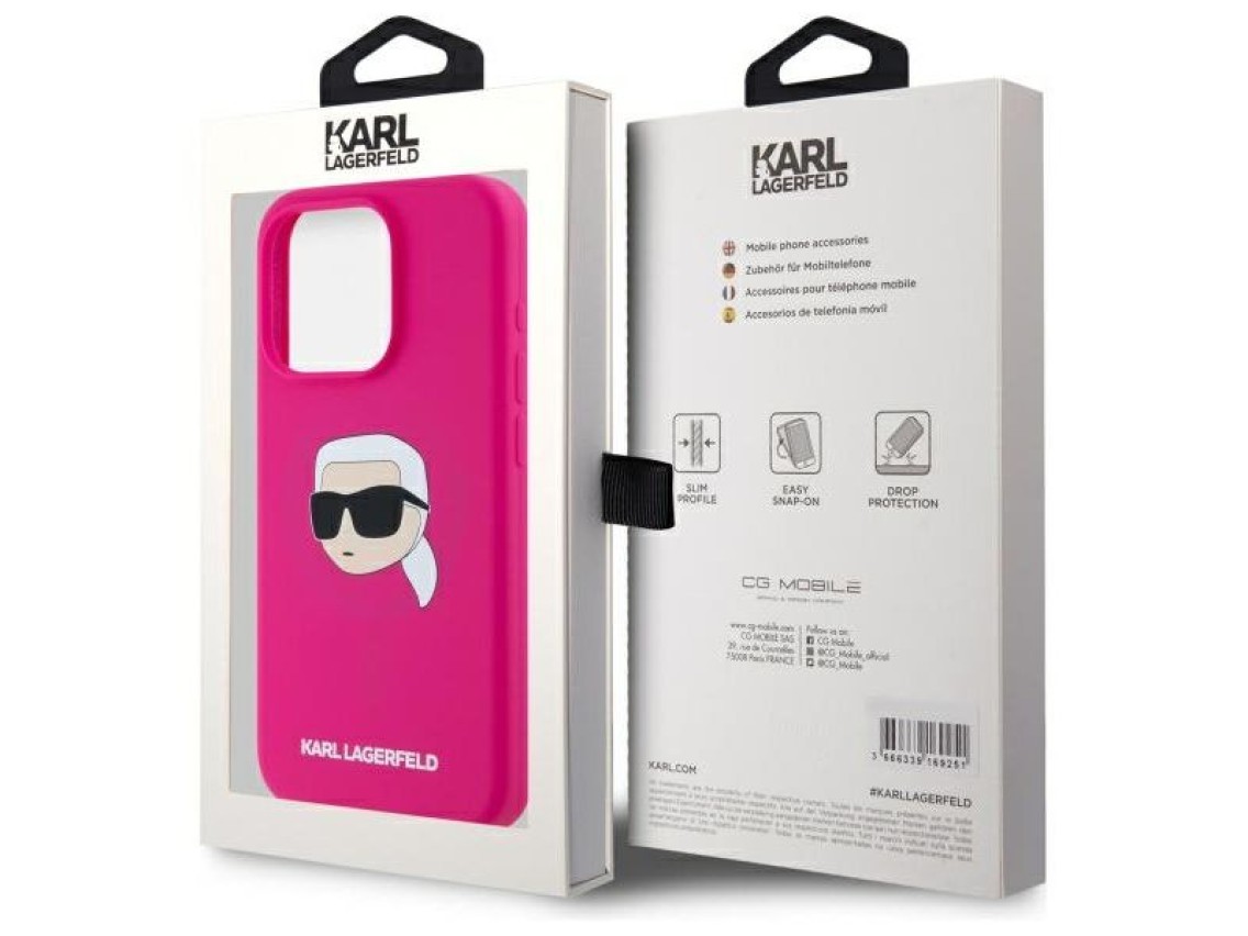 Capa rígida de silicone Karl Lagerfeld KLHMP15XSKHPPLF para iPhone 15 Pro Max 6.7" fúcsia/fúcsia com