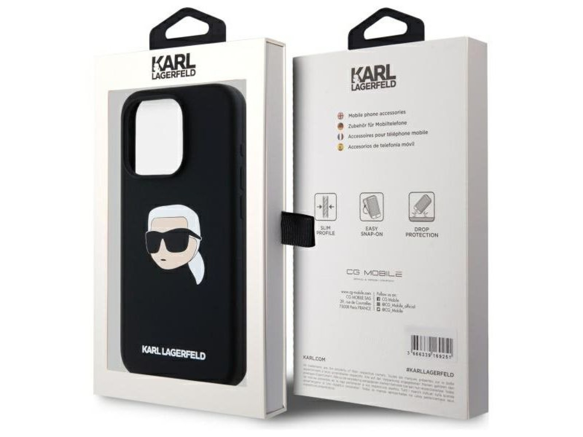 Capa rígida de silicone com estampa da cabeça de Karl Lagerfeld KLHMP15LSKHPPLK para iPhone 15 Pro 6