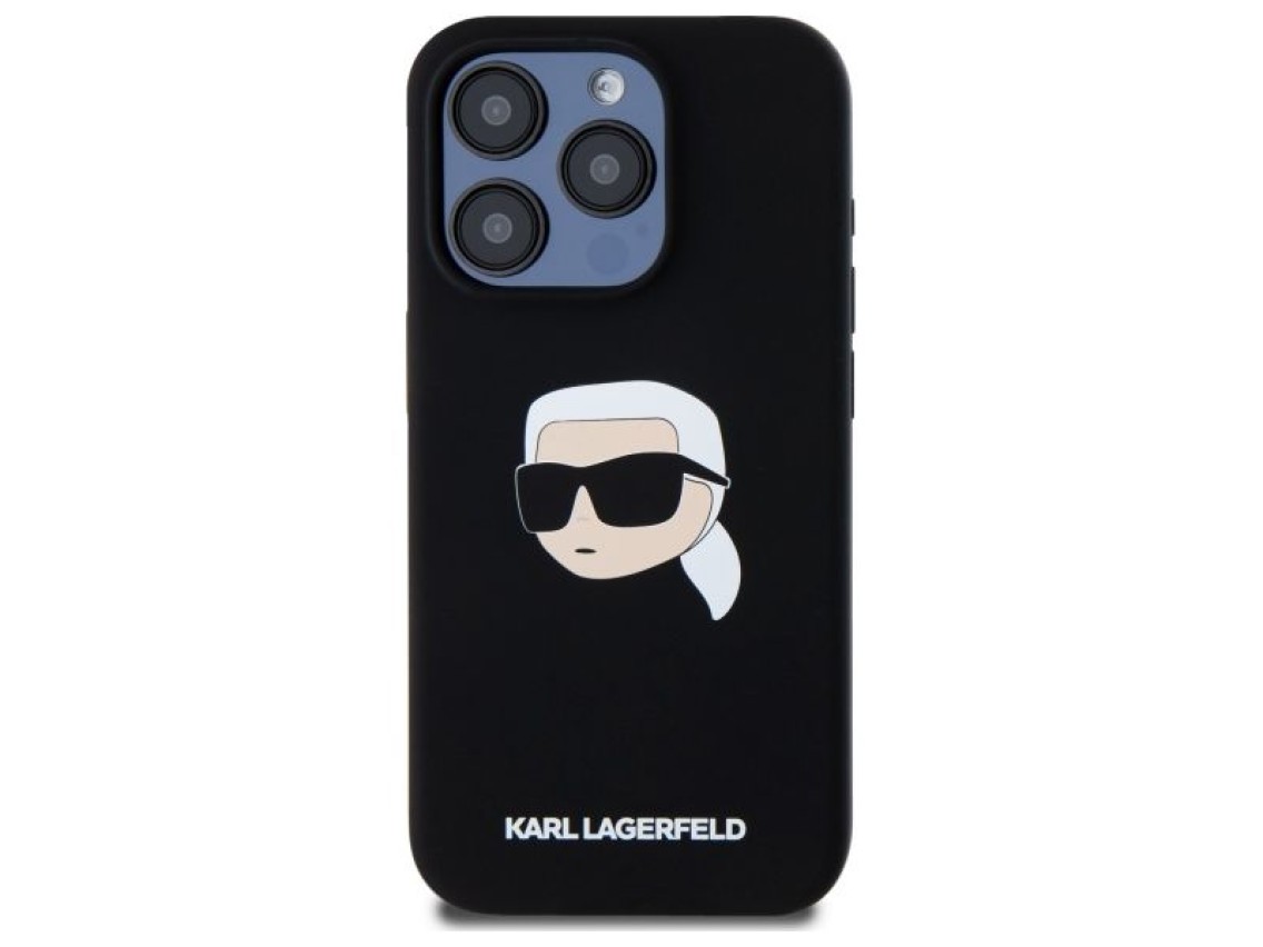 Capa rígida de silicone com estampa da cabeça de Karl Lagerfeld KLHMP15LSKHPPLK para iPhone 15 Pro 6