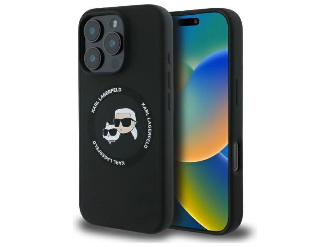 Funda rígida negra/negra Karl Lagerfeld KLHMP16XSKCHTCK para iPhone 16 Pro Max de 6,9" con cabezales