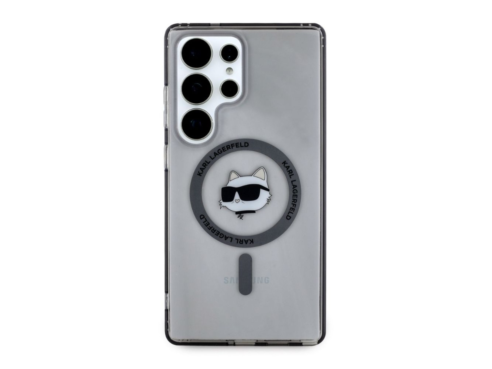 Funda negra para Samsung Galaxy S25 Ultra con logo estampado de la cabeza de Choupette y botón de Ka