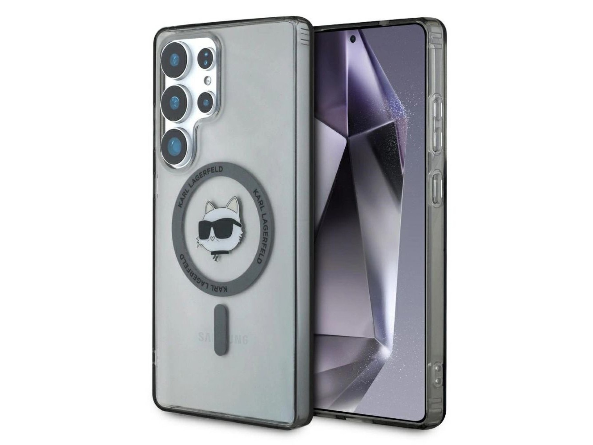 Karl Lagerfeld Button Choupette Head Printed Logo MagSafe Samsung Galaxy S25 Ultra case black