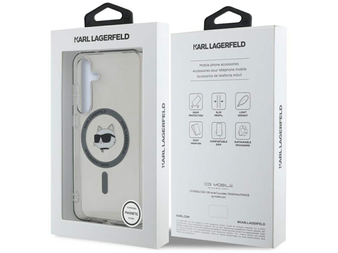 Karl Lagerfeld Button Choupette Head Printed Logo MagSafe Samsung Galaxy S25 case black