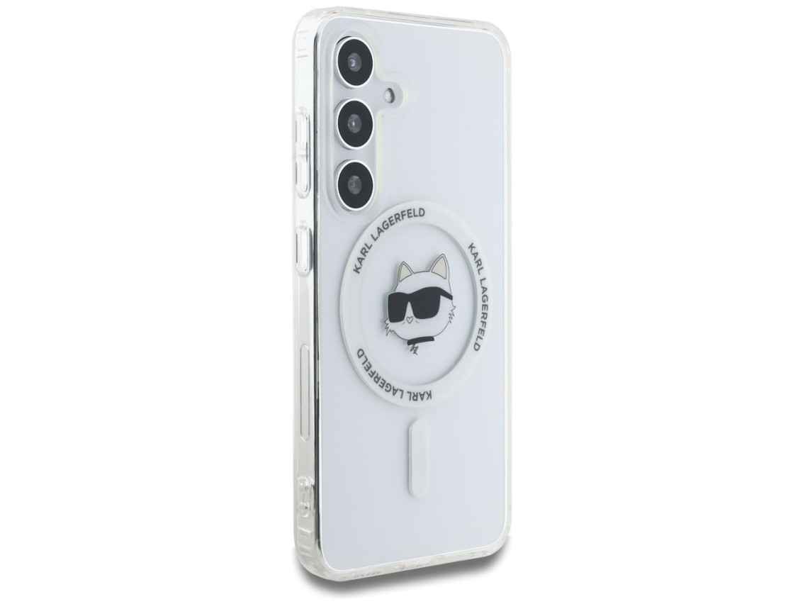 Capa Karl Lagerfeld com botão e logo da cabeça de Choupette impresso, MagSafe, para Samsung Galaxy S