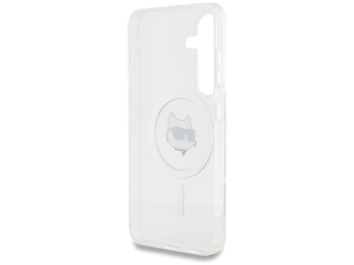 Funda Karl Lagerfeld Button Choupette Head con logo impreso MagSafe para Samsung Galaxy S25 blanca