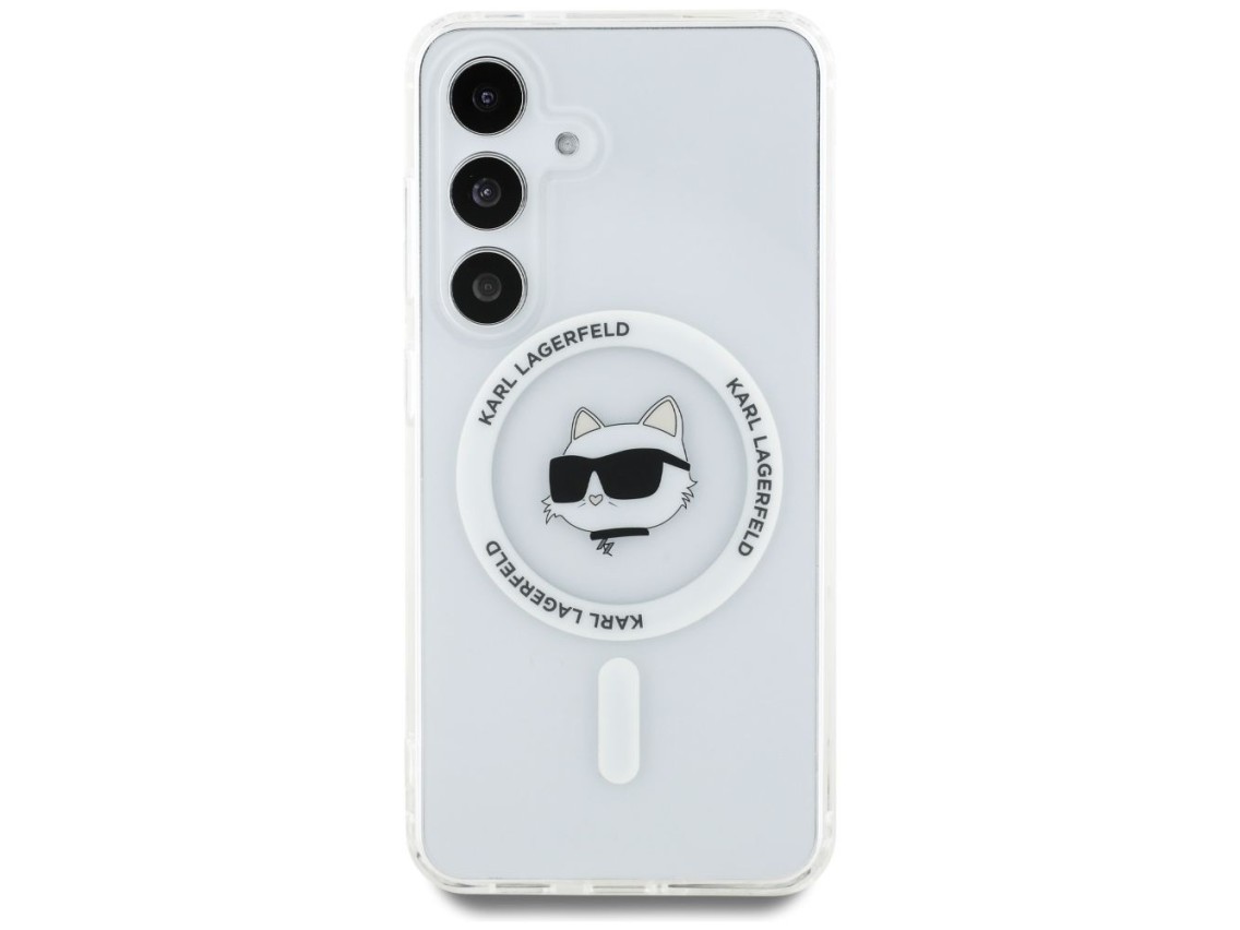 Capa Karl Lagerfeld com botão e logo da cabeça de Choupette impresso, MagSafe, para Samsung Galaxy S