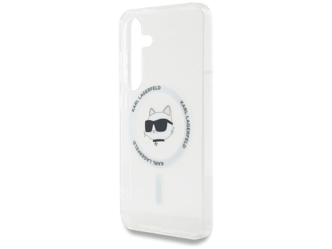 Funda Karl Lagerfeld Button Choupette Head con logo impreso MagSafe para Samsung Galaxy S25 blanca