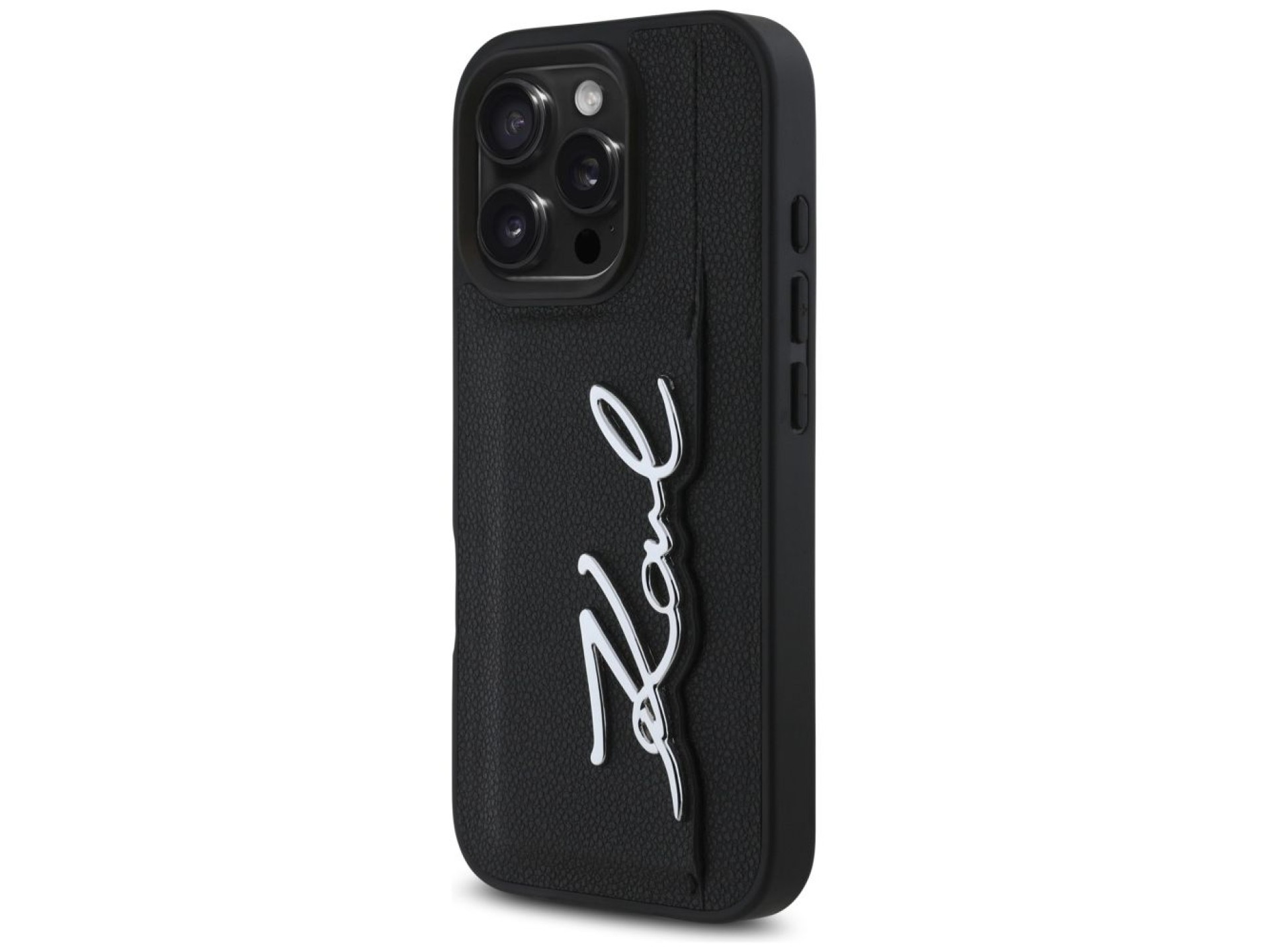 Karl Lagerfeld HC Grained PU Cardslot Metal Signature iPhone 16 Pro Case - Black