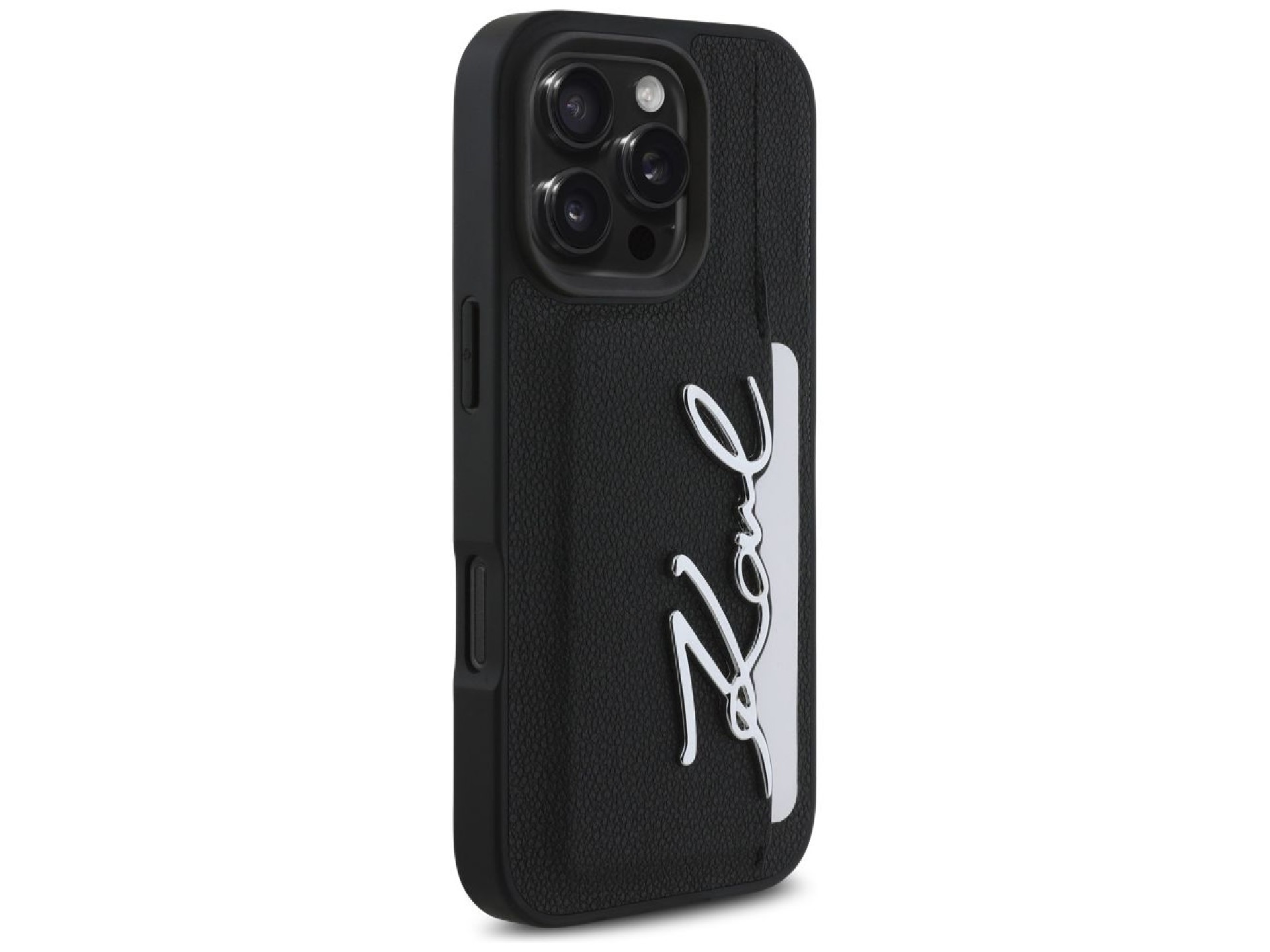 Funda Karl Lagerfeld HC de PU granulado con ranura para tarjetas y metal para iPhone 16 Pro Max - Ne