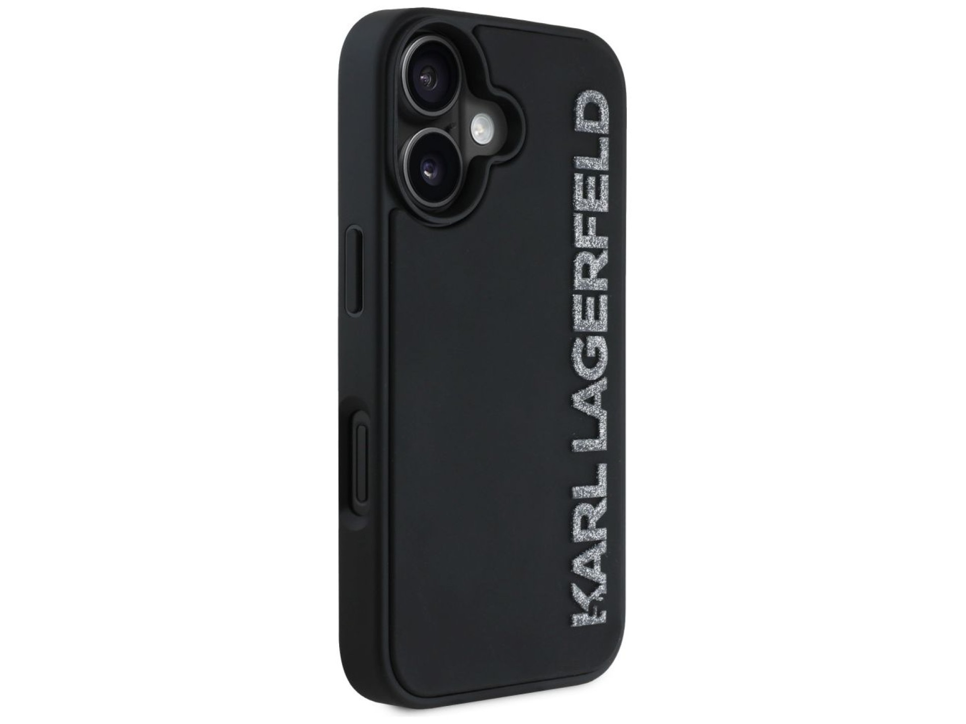 Funda Karl Lagerfeld HC 3D de goma alargada con purpurina para iPhone 16 - Negra