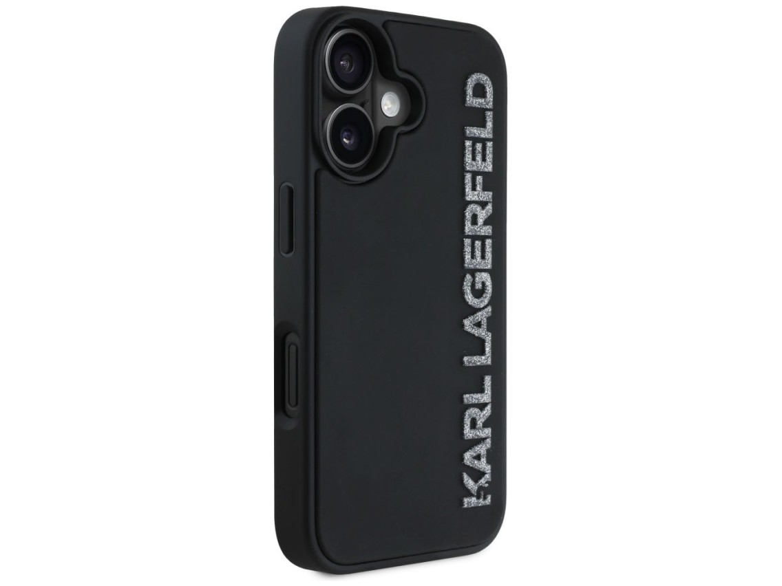 Funda Karl Lagerfeld HC 3D de goma alargada con purpurina para iPhone 16 - Negra