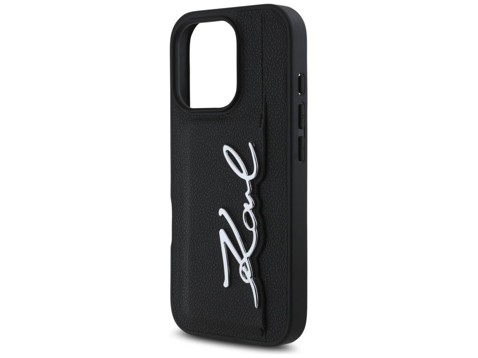 Karl Lagerfeld HC Grained PU Cardslot Metal Signature iPhone 16 Pro Case - Black