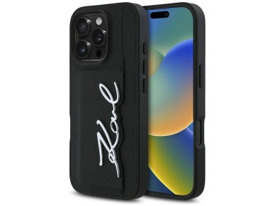 Karl Lagerfeld HC Grained PU Cardslot Metal Signature iPhone 16 Pro Max Case - Black Karl Lagerfeld HC Grained PU Cardslot Metal Signature iPhone 16 Pro Max Case - Black