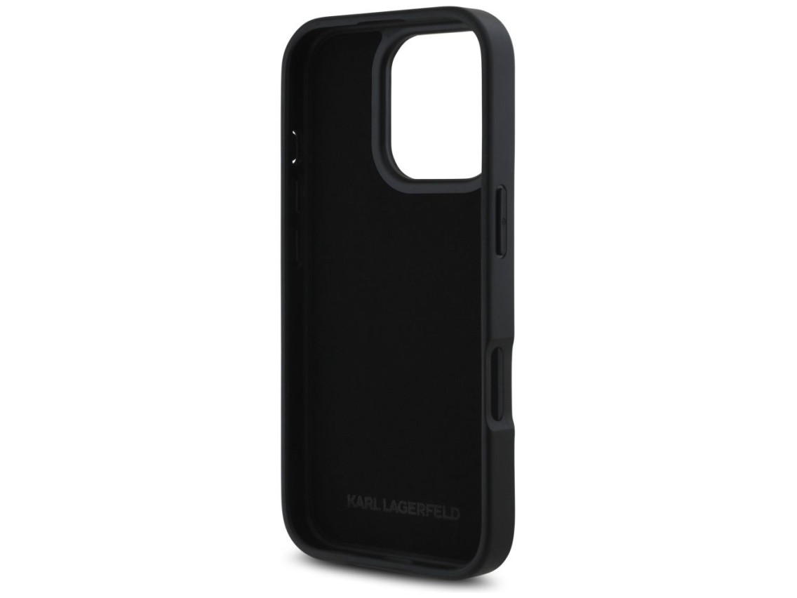 Funda Karl Lagerfeld HC de PU granulado con ranura para tarjetas y metal para iPhone 16 Pro Max - Ne