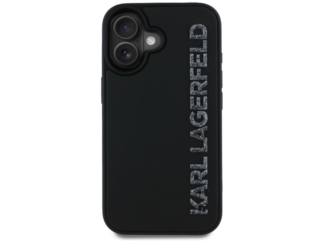 Funda Karl Lagerfeld HC 3D de goma alargada con purpurina para iPhone 16 - Negra