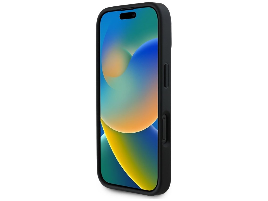 Funda Karl Lagerfeld HC 3D de goma alargada con purpurina para iPhone 16 - Negra