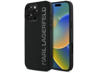 Karl Lagerfeld HC 3D Rubber Elongated Glitter iPhone 16 Pro Case - Black