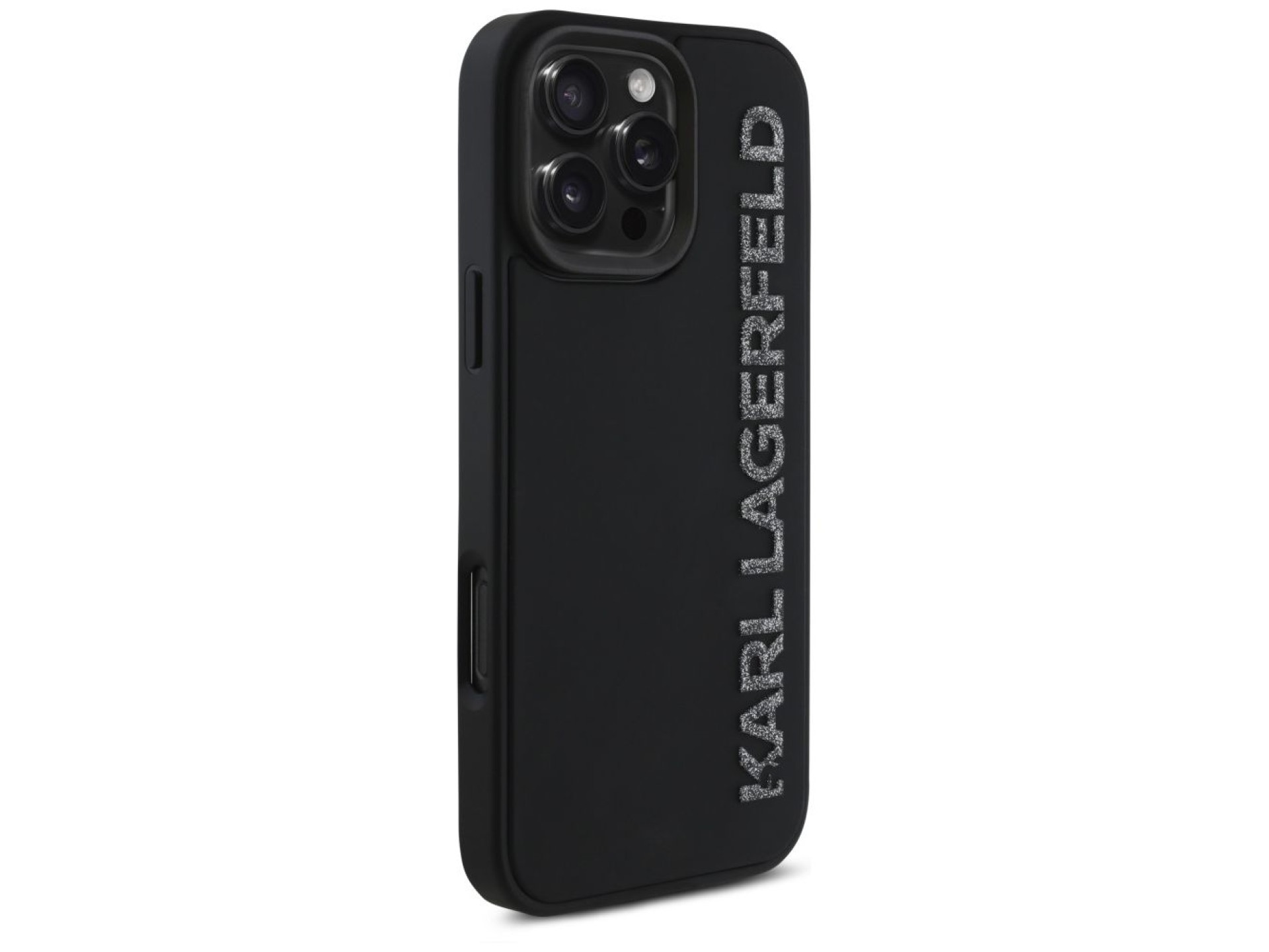 Karl Lagerfeld HC 3D Rubber Elongated Glitter iPhone 16 Pro Case - Black