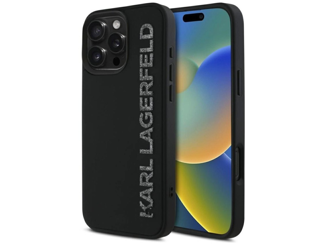 Karl Lagerfeld HC 3D Rubber Elongated Glitter iPhone 16 Pro Case - Black