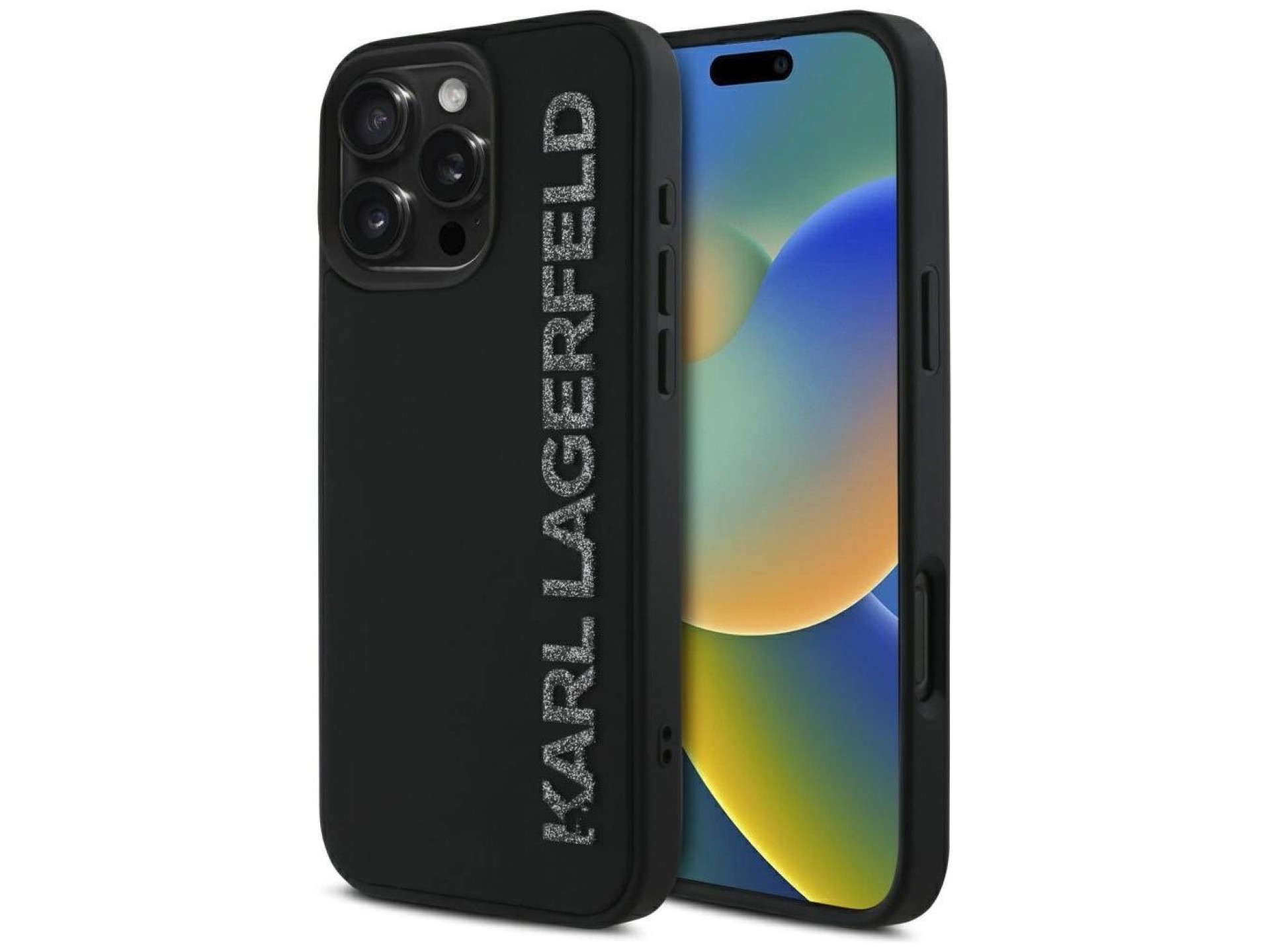 Karl Lagerfeld HC 3D Rubber Elongated Glitter iPhone 16 Pro Case - Black