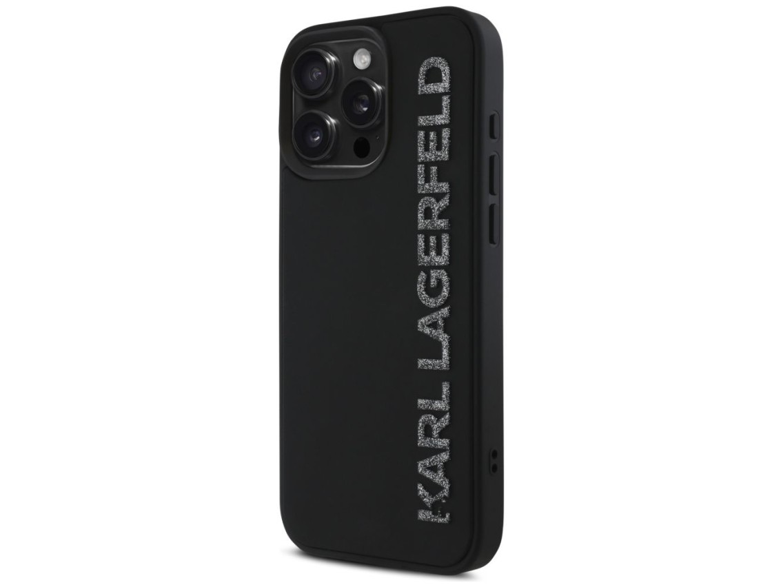 Karl Lagerfeld HC 3D Rubber Elongated Glitter iPhone 16 Pro Case - Black
