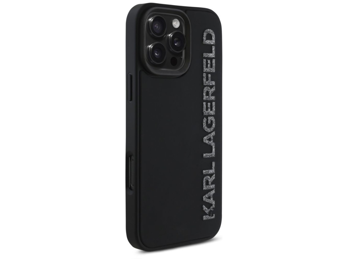 Karl Lagerfeld HC 3D Rubber Elongated Glitter iPhone 16 Pro Case - Black