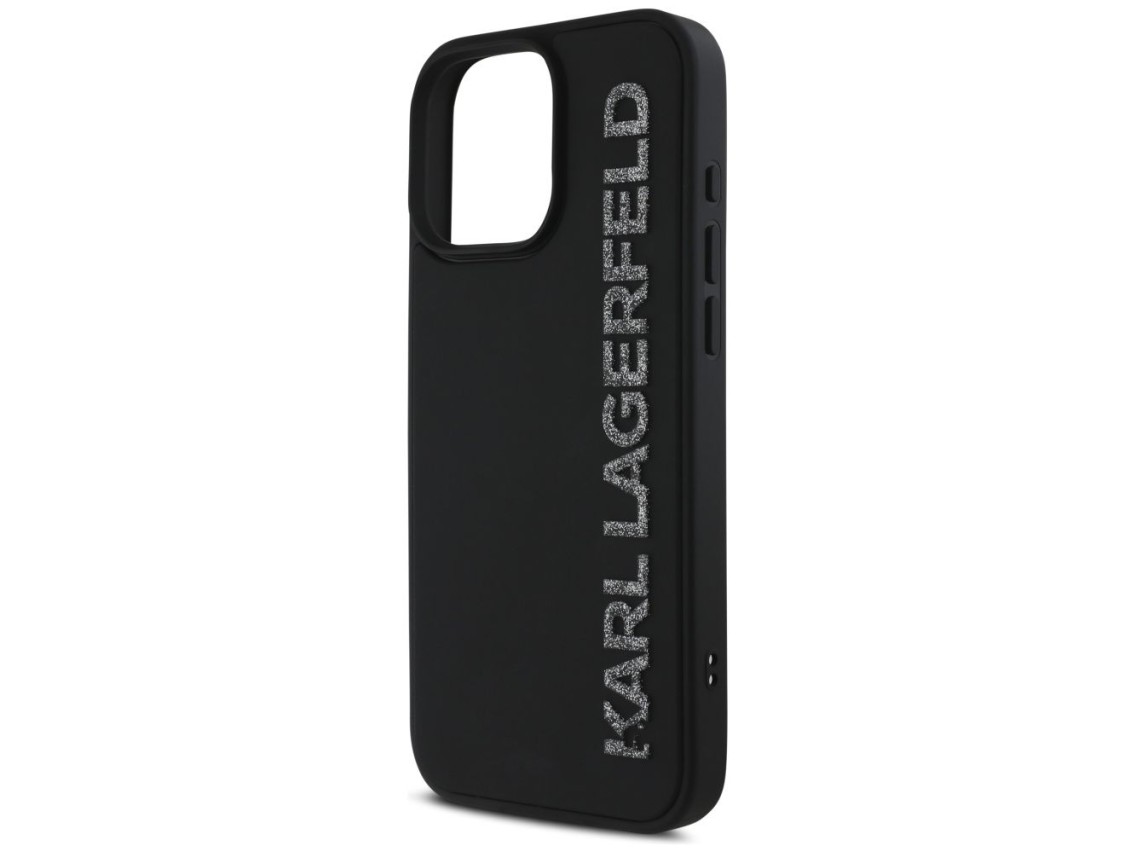 Karl Lagerfeld HC 3D Rubber Elongated Glitter iPhone 16 Pro Case - Black
