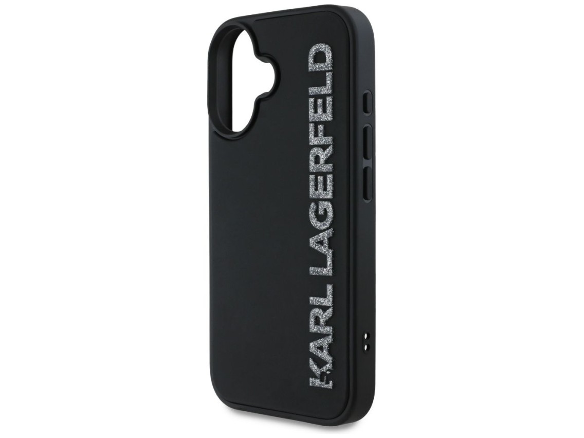 Funda Karl Lagerfeld HC 3D de goma alargada con purpurina para iPhone 16 - Negra