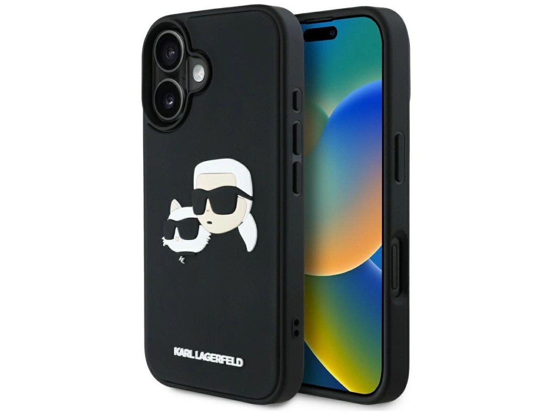 Karl Lagerfeld HC 3D Rubber Double Heads iPhone 16 Case - Black