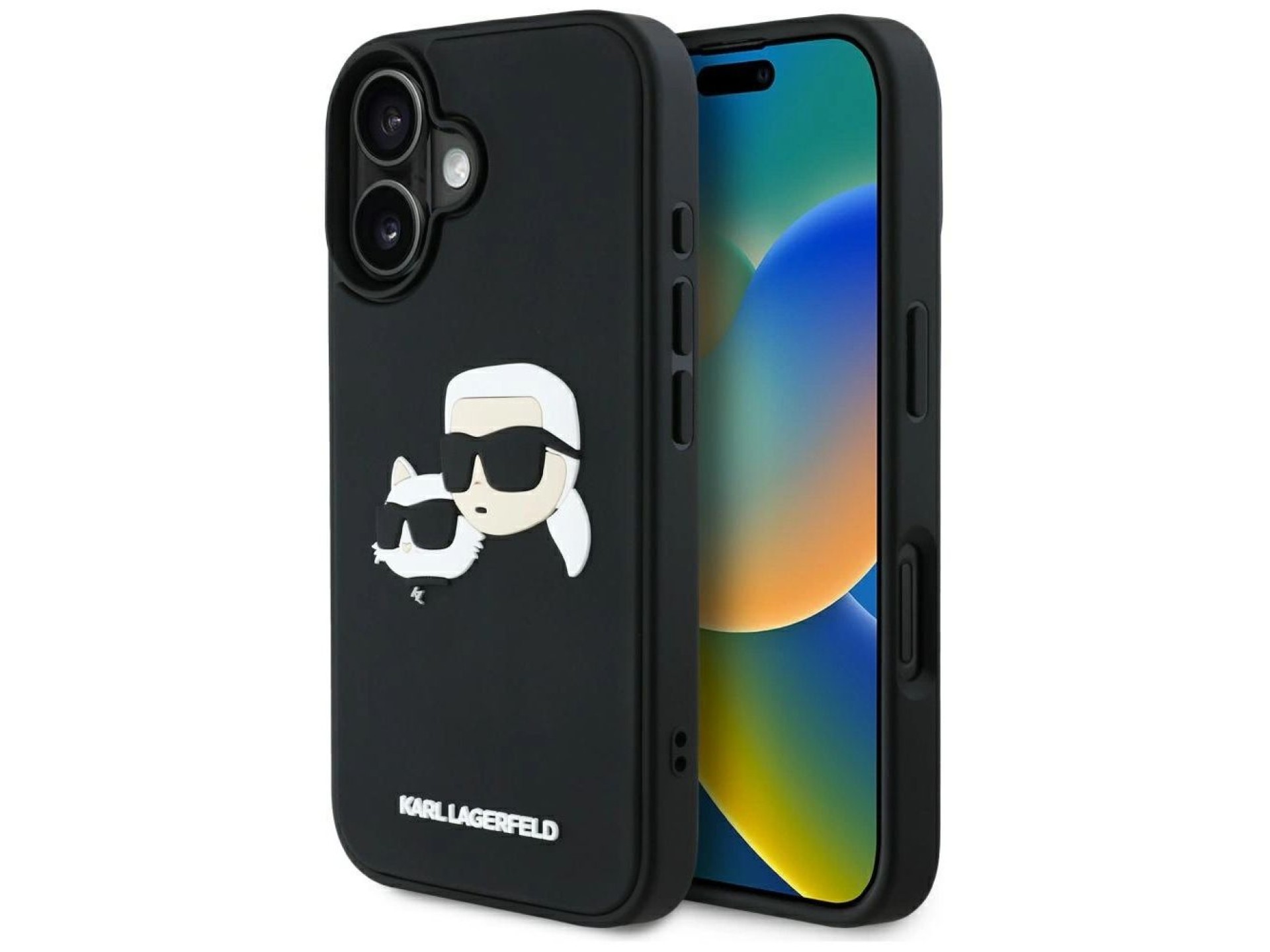 Karl Lagerfeld HC 3D Rubber Double Heads iPhone 16 Case - Black
