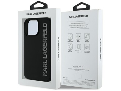 Capa para iPhone 16 Pro Karl Lagerfeld HC 3D emborrachada alongada com glitter - Preta