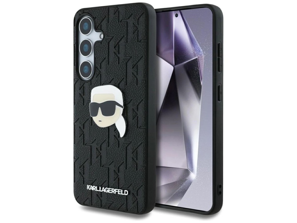 Karl Lagerfeld Leather Monogram Pin Logo Karl Head Samsung Galaxy S25 Case Black