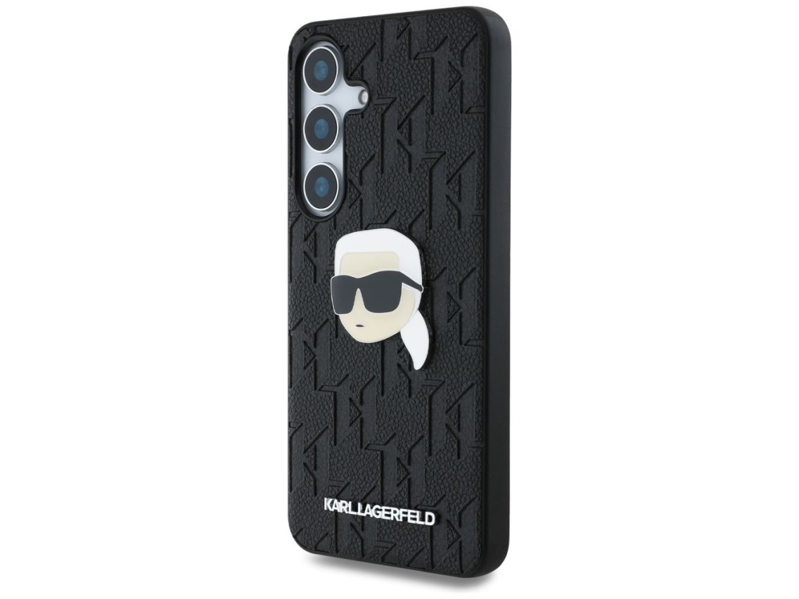 Karl Lagerfeld Leather Monogram Pin Logo Karl Head Samsung Galaxy S25 Case Black