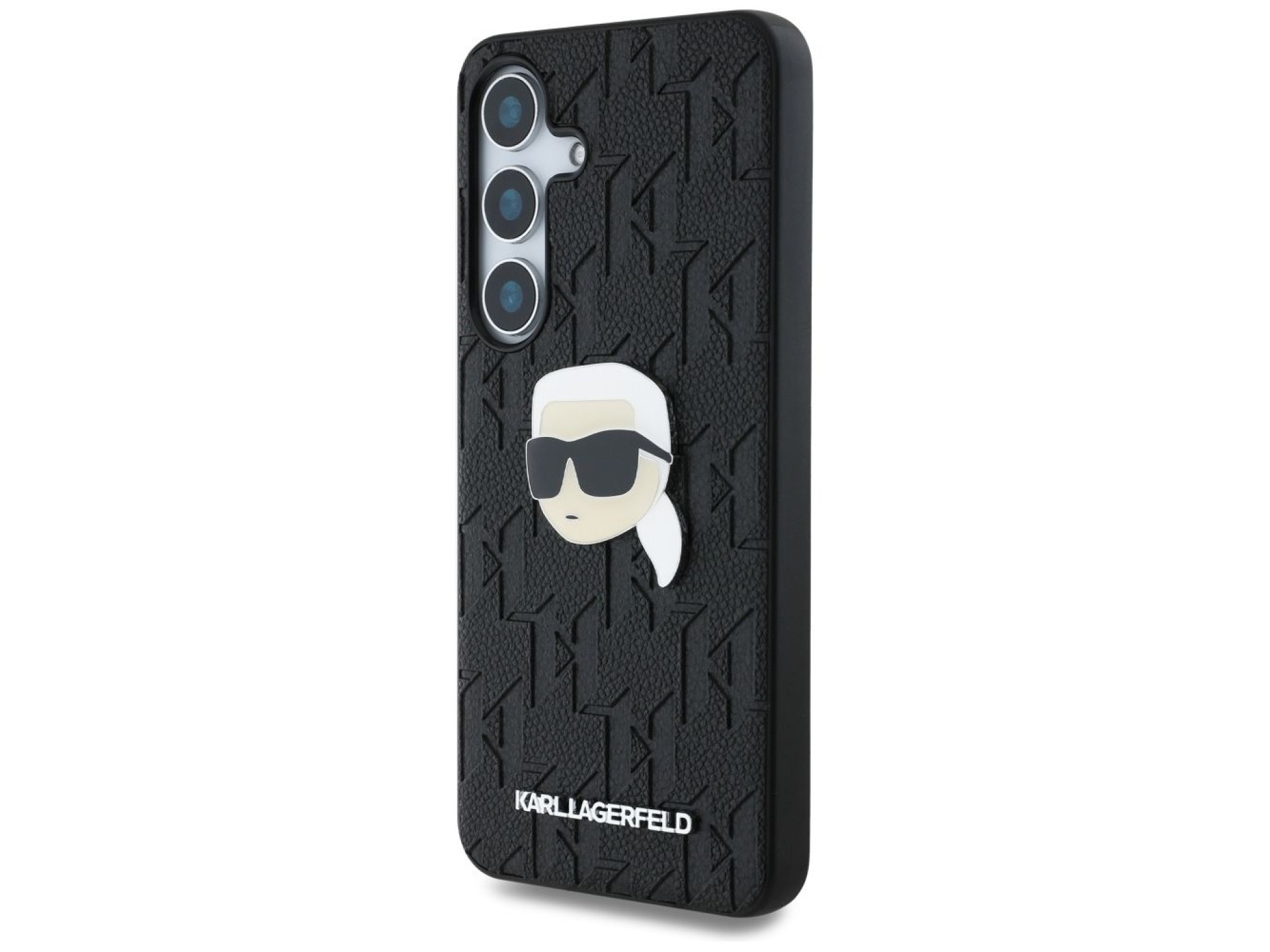 Karl Lagerfeld Leather Monogram Pin Logo Karl Head Samsung Galaxy S25 Case Black