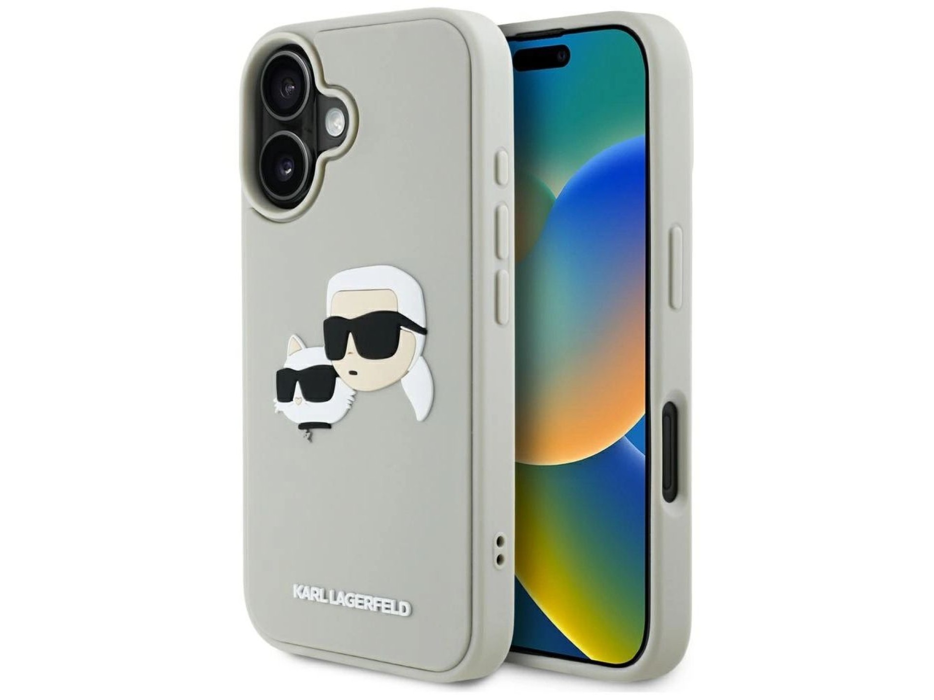 Karl Lagerfeld HC 3D Rubber Double Heads iPhone 16 Case - Beige