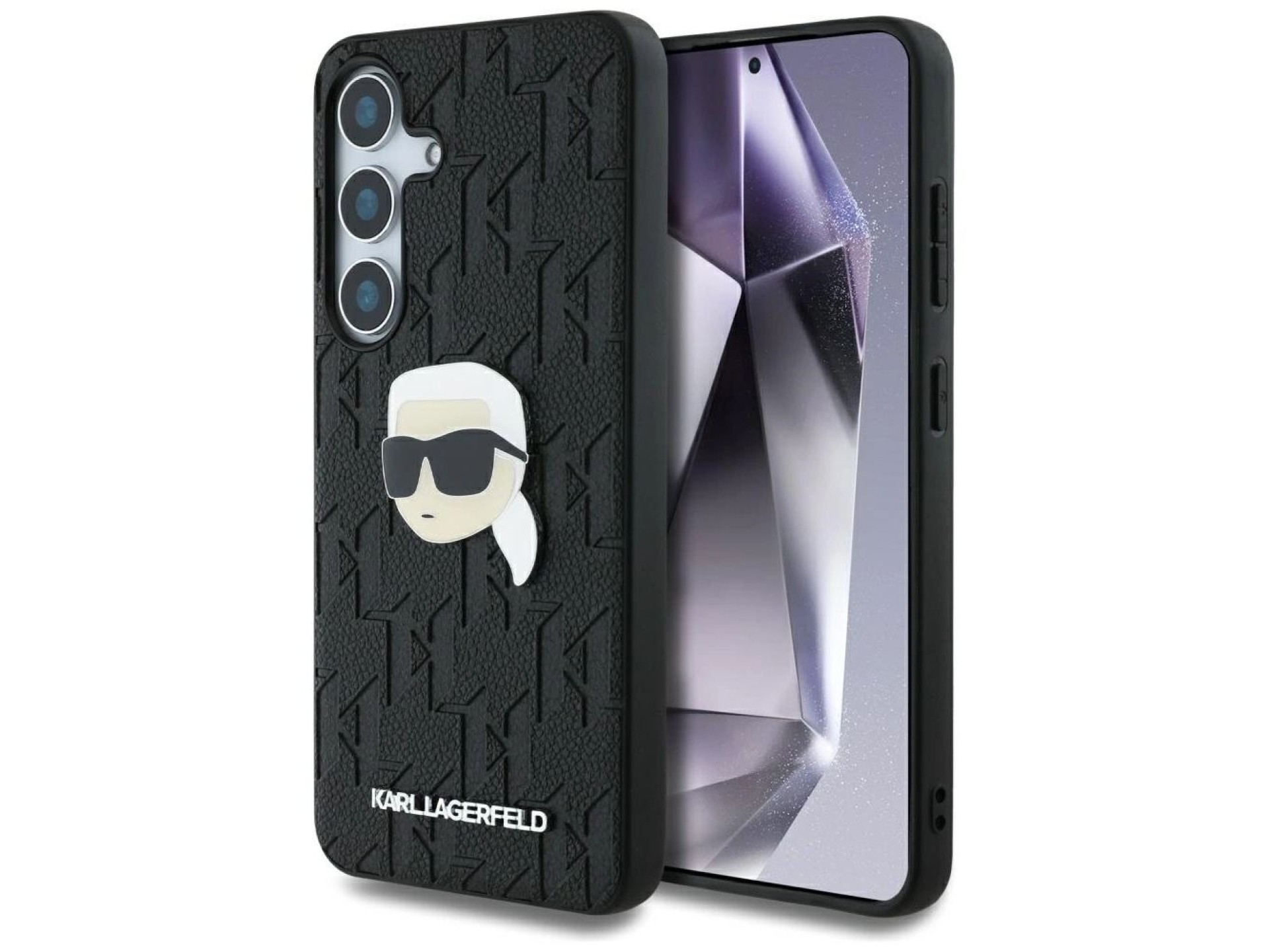 Karl Lagerfeld Leather Monogram Pin Logo Karl Head Samsung Galaxy S25 Case Black