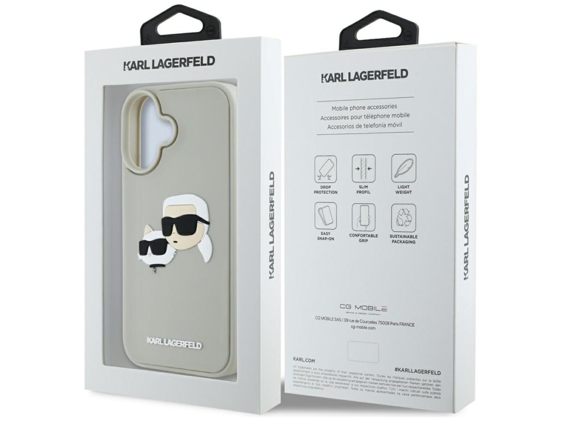 Karl Lagerfeld HC 3D Rubber Double Heads iPhone 16 Case - Beige