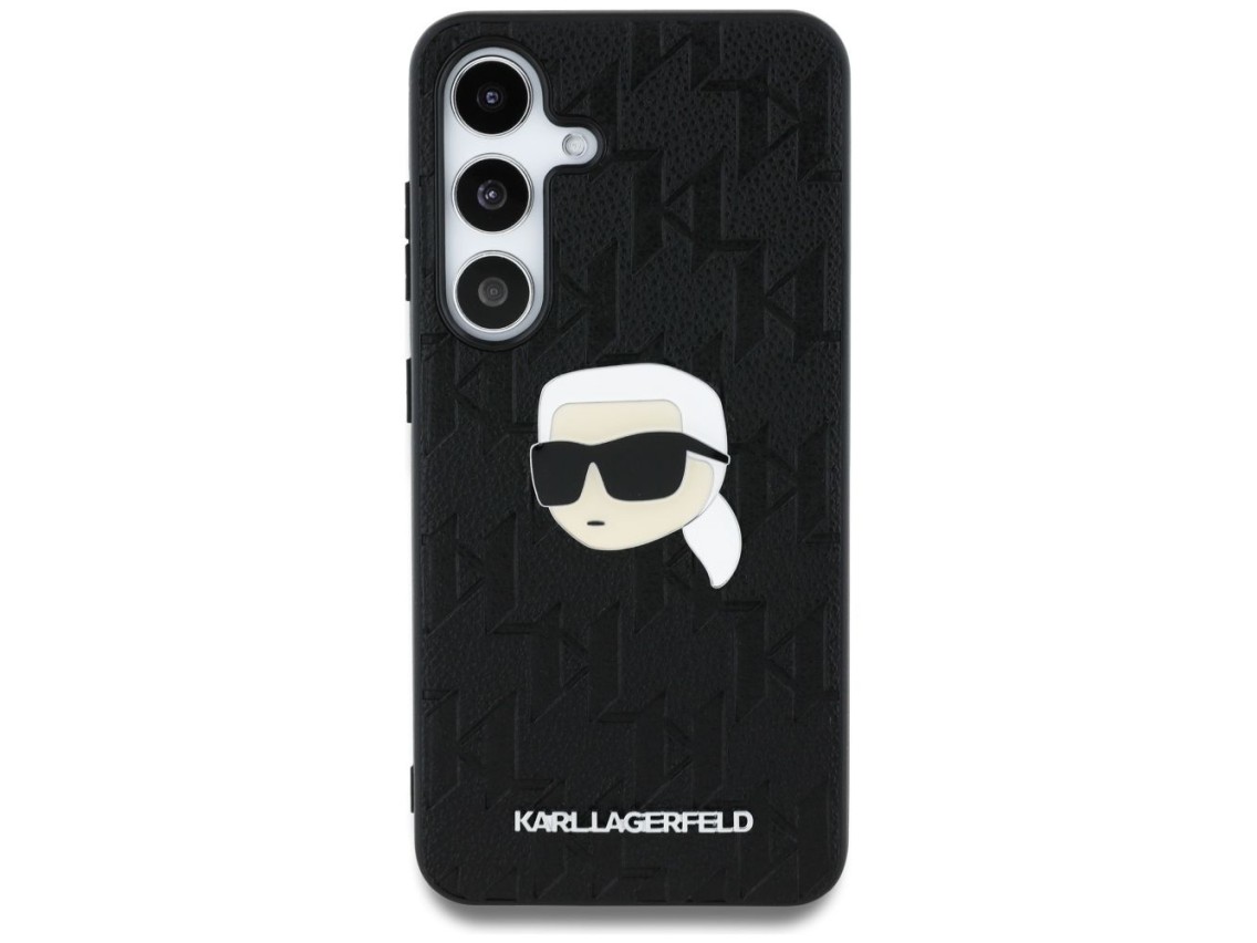 Karl Lagerfeld Leather Monogram Pin Logo Karl Head Samsung Galaxy S25 Case Black