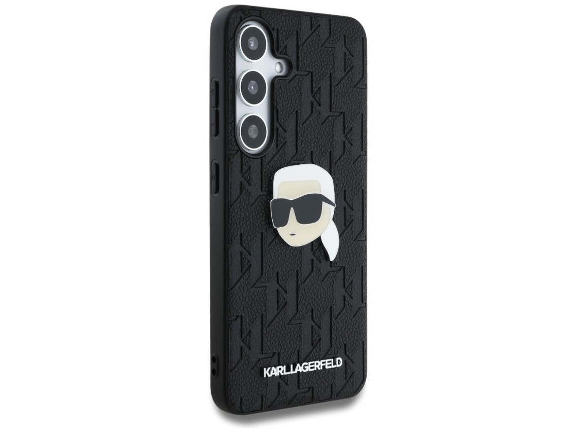 Karl Lagerfeld Leather Monogram Pin Logo Karl Head Samsung Galaxy S25 Case Black