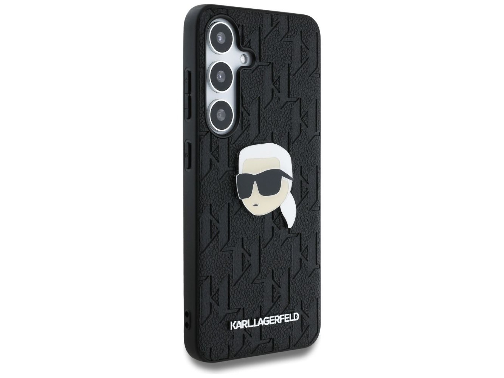 Karl Lagerfeld Leather Monogram Pin Logo Karl Head Samsung Galaxy S25 Case Black