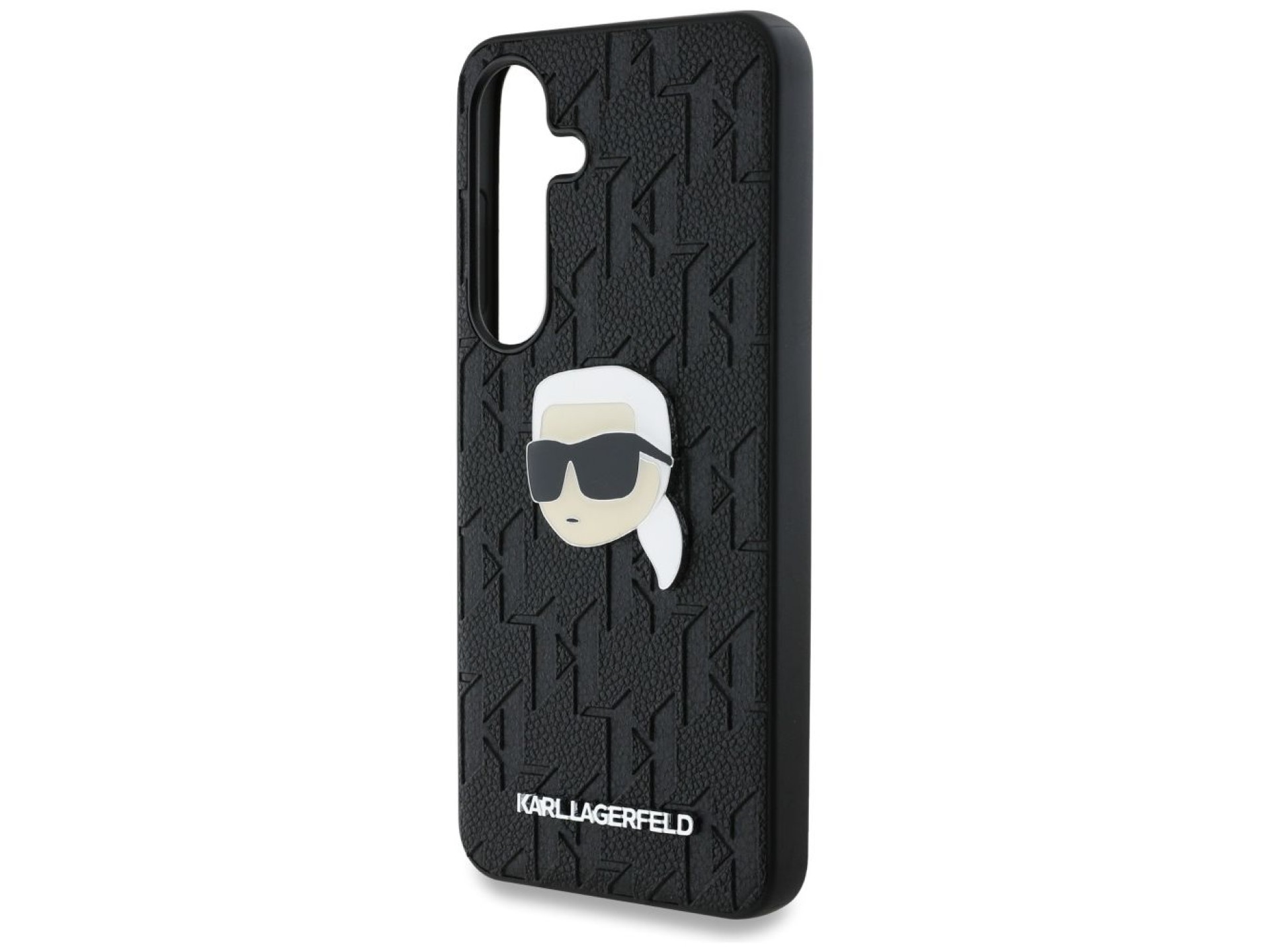 Karl Lagerfeld Leather Monogram Pin Logo Karl Head Samsung Galaxy S25 Case Black