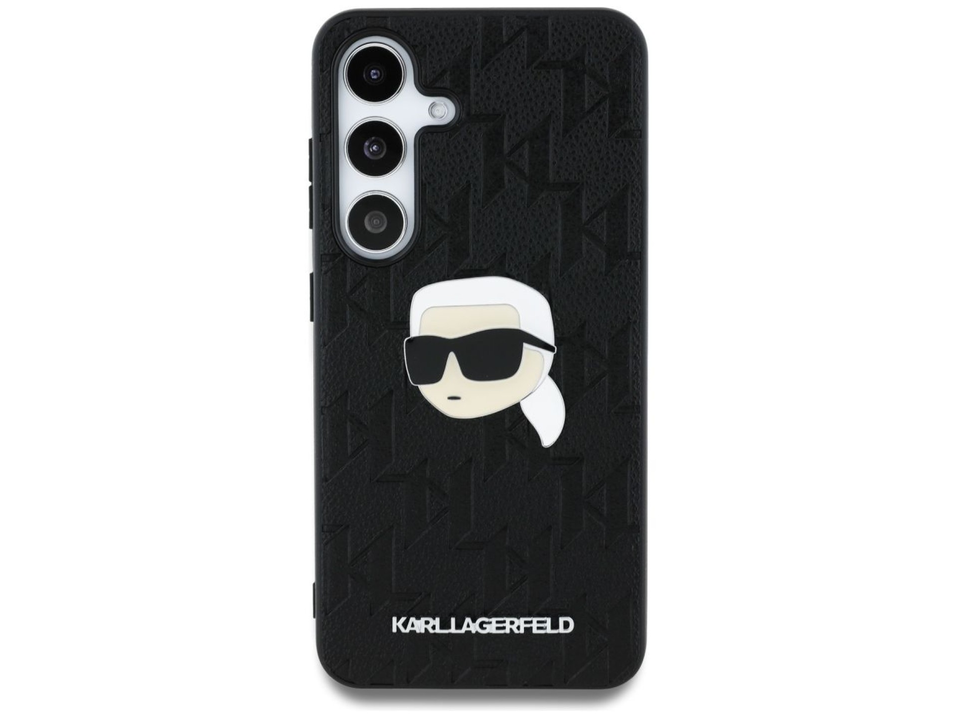 Karl Lagerfeld Leather Monogram Pin Logo Karl Head Samsung Galaxy S25 Case Black
