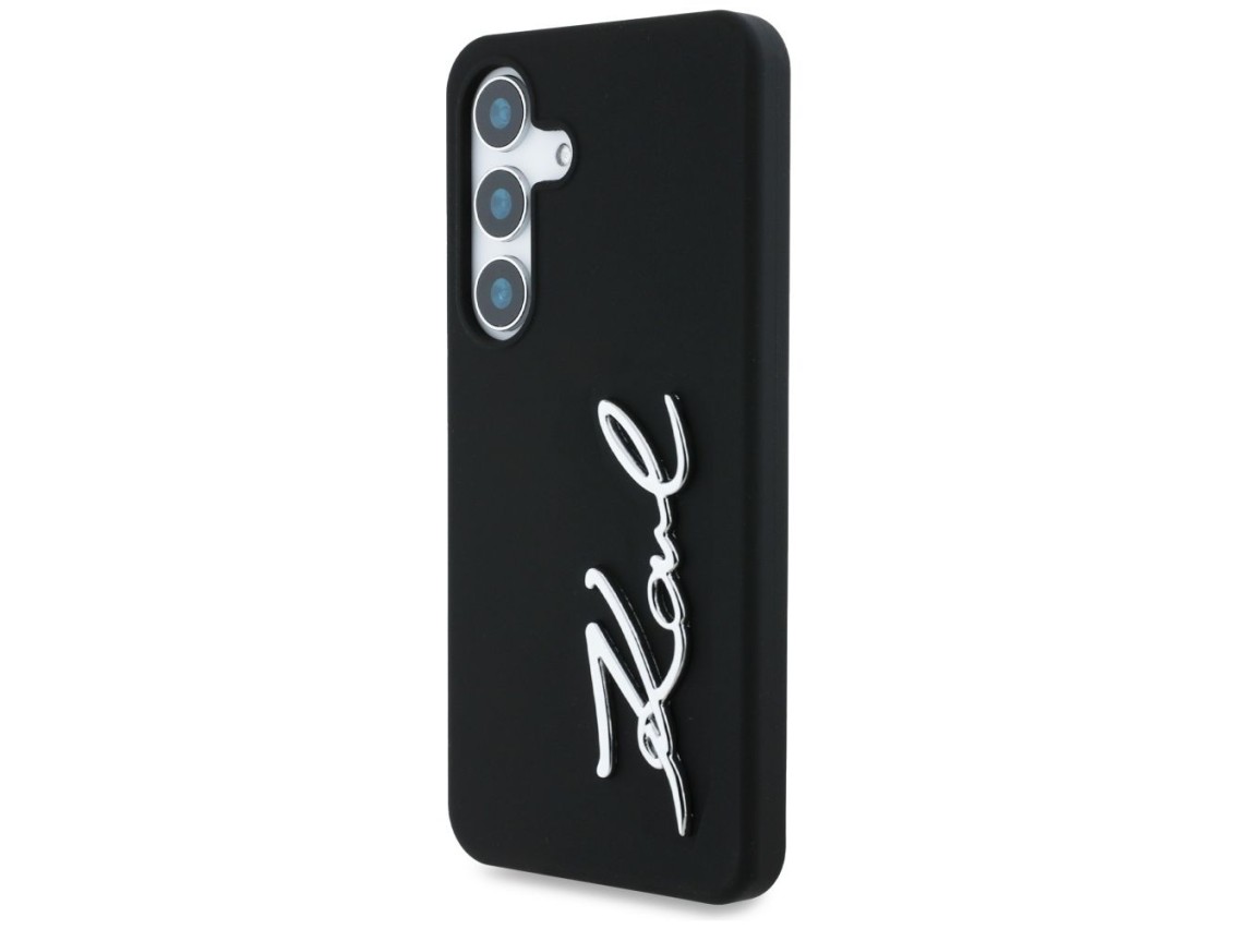 Capa para Samsung Galaxy S25 em silicone com o logotipo da assinatura de Karl Lagerfeld em metal, pr