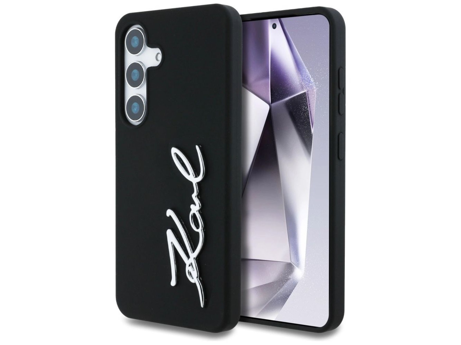 Capa para Samsung Galaxy S25 em silicone com o logotipo da assinatura de Karl Lagerfeld em metal, pr